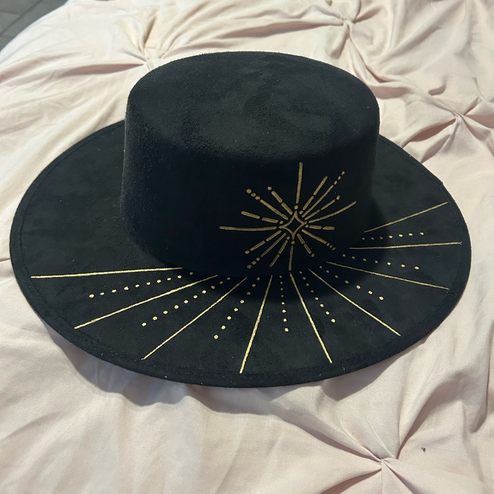 NWT hand painted black wide brim hat